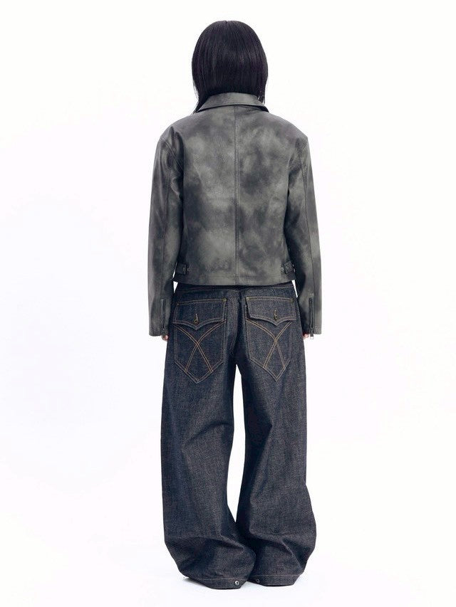 【AAKAM】Salt Washed Leather Jacket