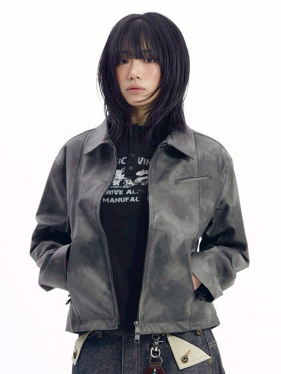 【AAKAM】Salt Washed Leather Jacket