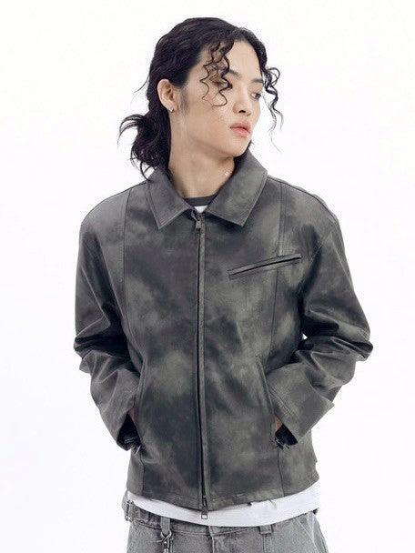 【AAKAM】Salt Washed Leather Jacket