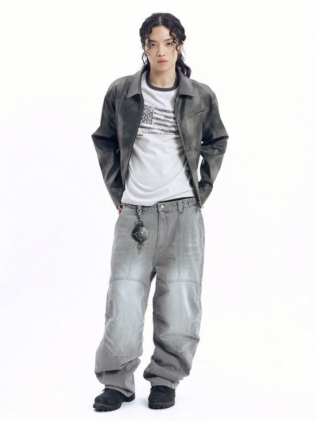 【AAKAM】Salt Washed Leather Jacket