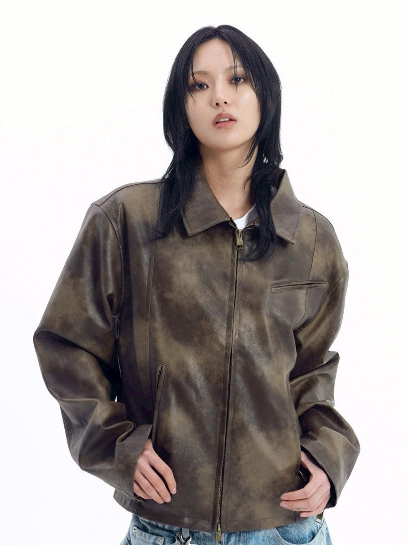 【AAKAM】Salt Washed Leather Jacket