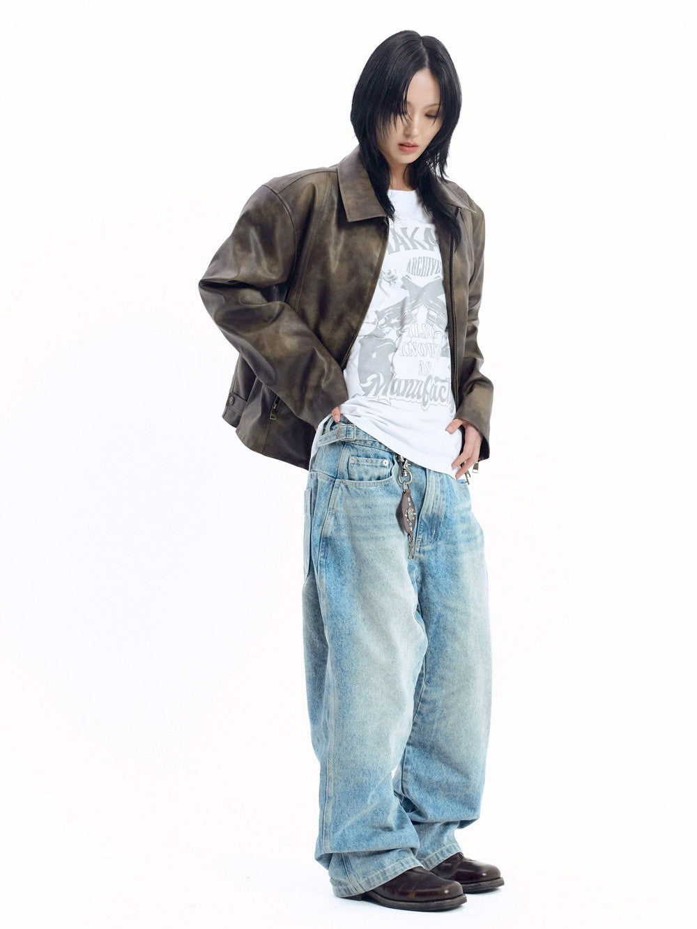 【AAKAM】Salt Washed Leather Jacket