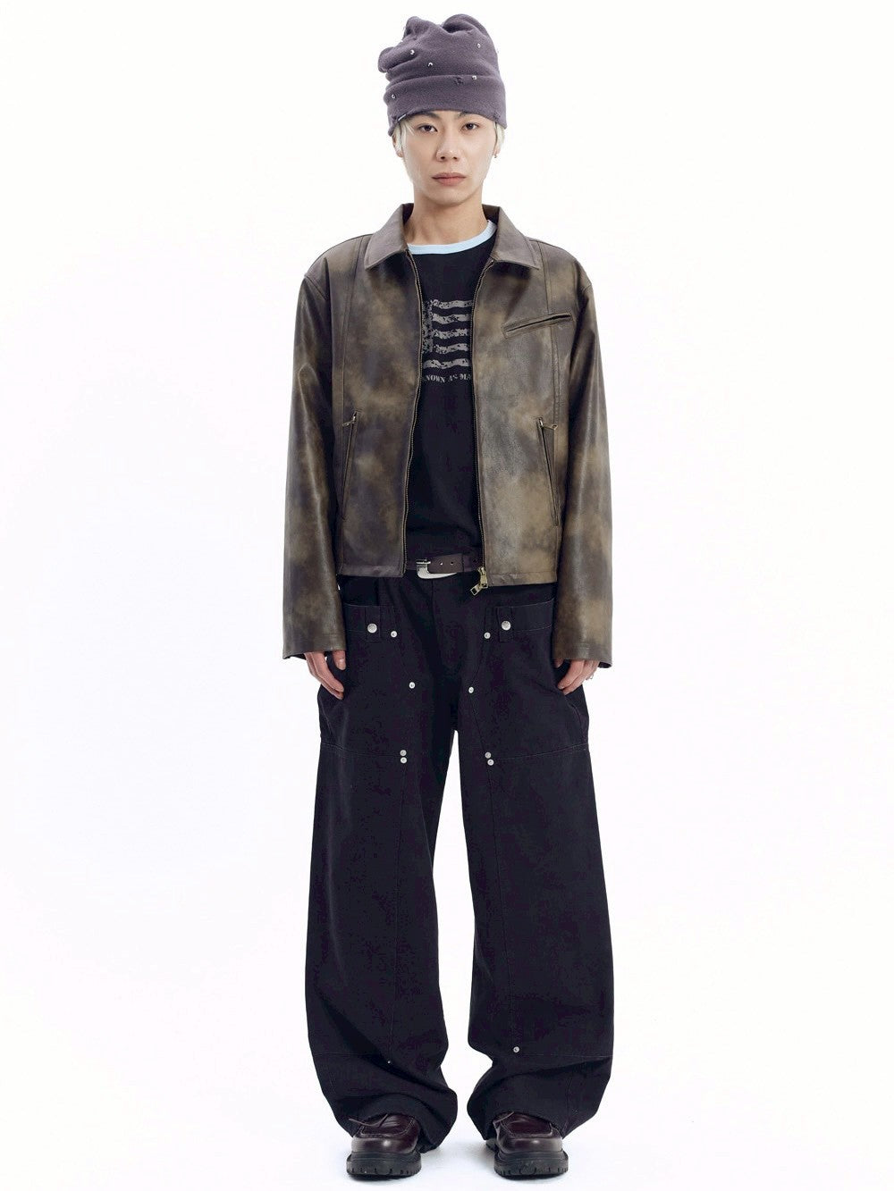 【AAKAM】Salt Washed Leather Jacket