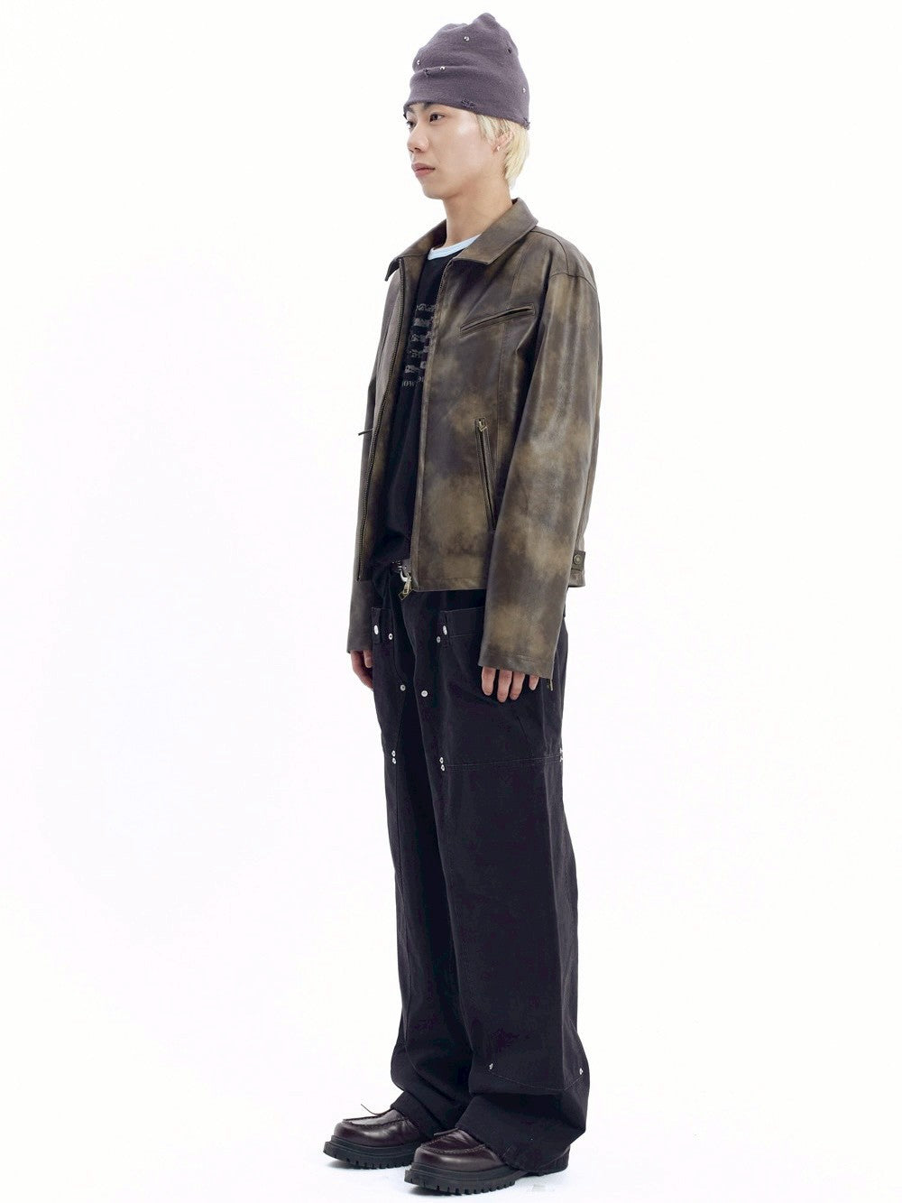 【AAKAM】Salt Washed Leather Jacket