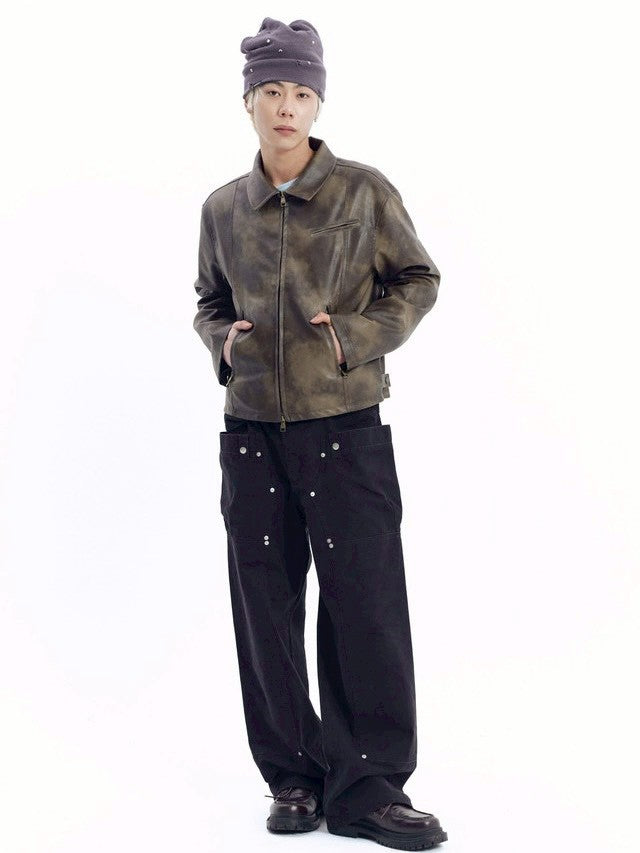 【AAKAM】Salt Washed Leather Jacket