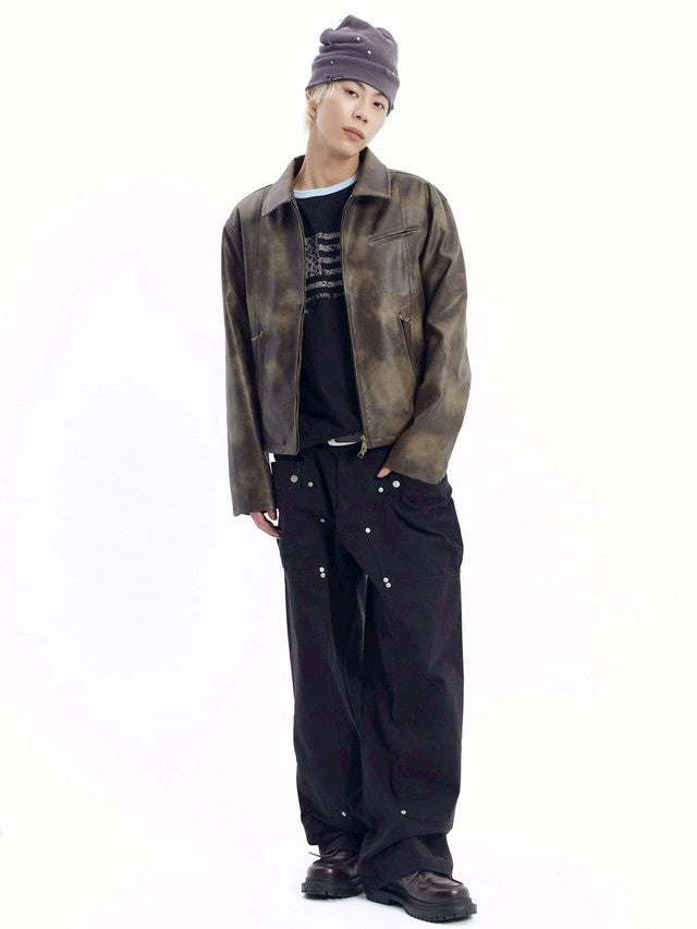 【AAKAM】Salt Washed Leather Jacket