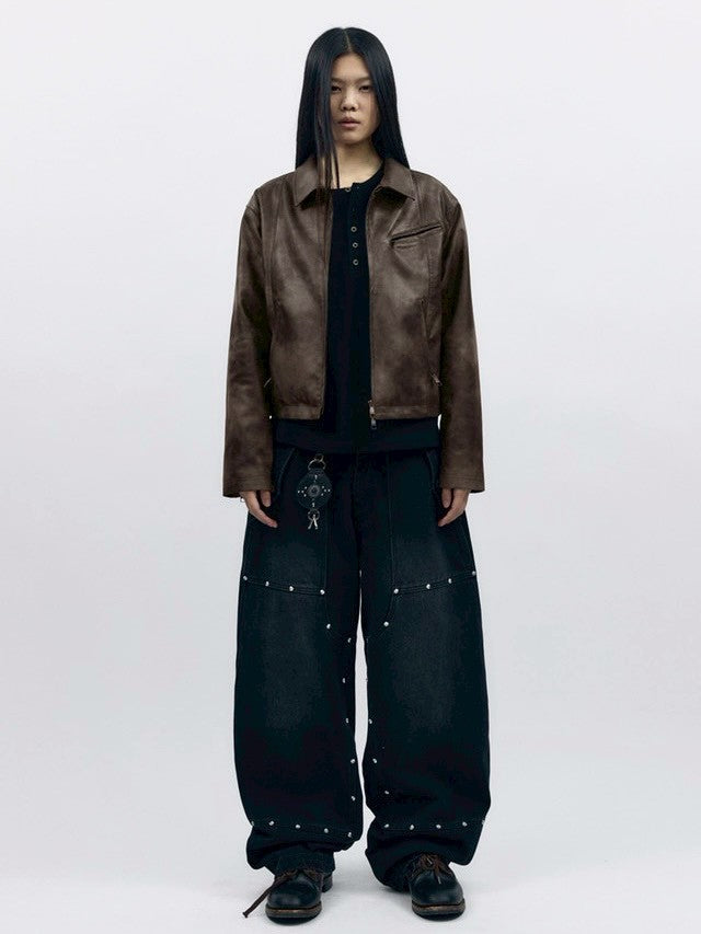 【AAKAM】Salt Washed Leather Jacket