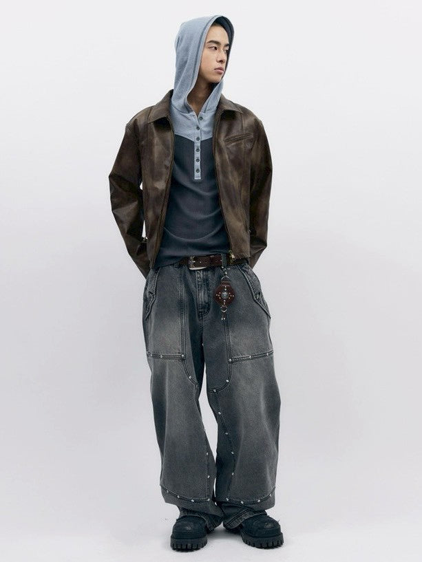 【AAKAM】Salt Washed Leather Jacket