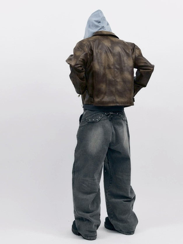 【AAKAM】Salt Washed Leather Jacket