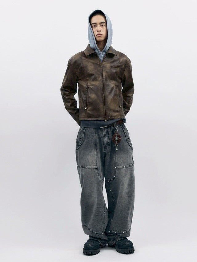 【AAKAM】Salt Washed Leather Jacket
