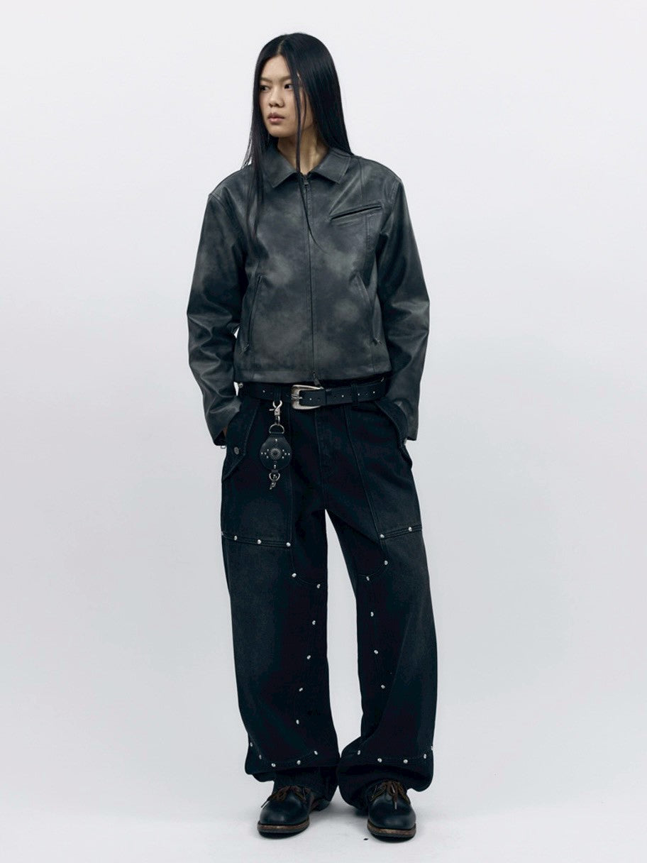 【AAKAM】Salt Washed Leather Jacket