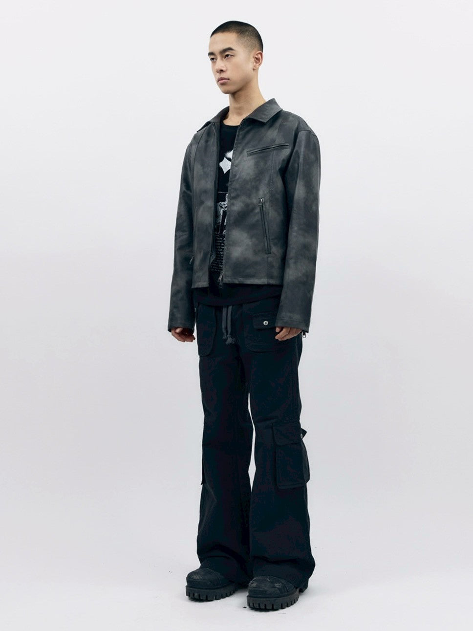 【AAKAM】Salt Washed Leather Jacket