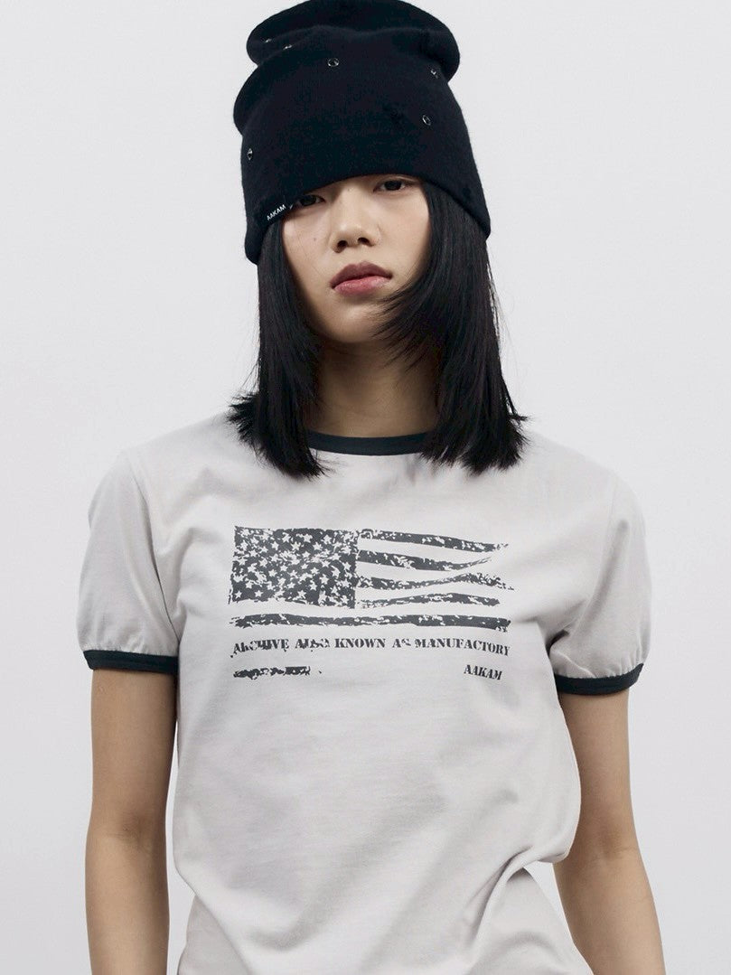 【AAKAM】Rhinestone Damaged Long Beanie