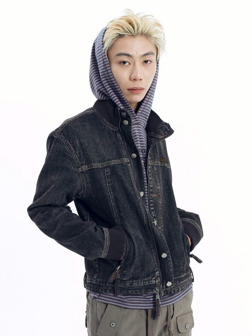 【AAKAM】Ribbed Denim Zip-Up jacket