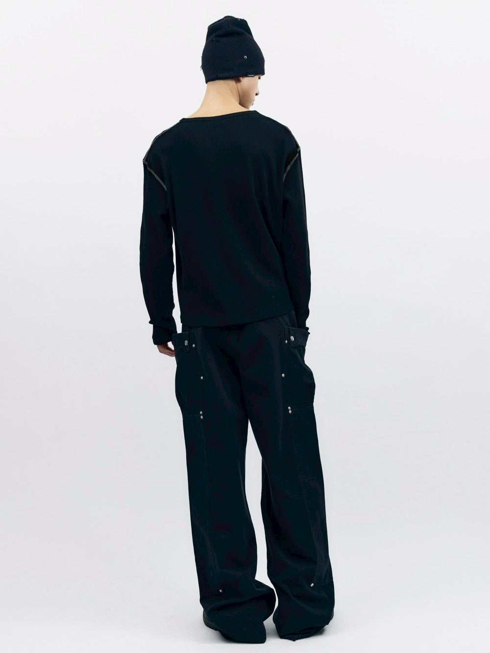 【AAKAM】Henley Neck Waffle Long Sleeve