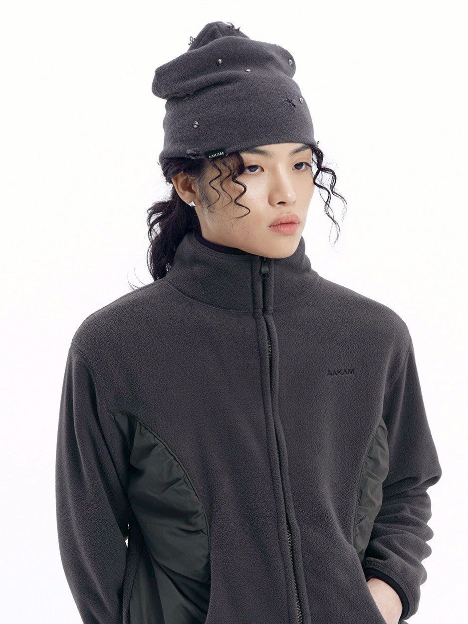 【AAKAM】Rhinestone Damaged Long Beanie