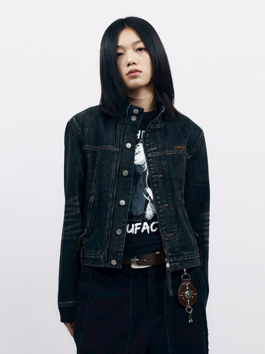【AAKAM】Ribbed Denim Zip-Up jacket
