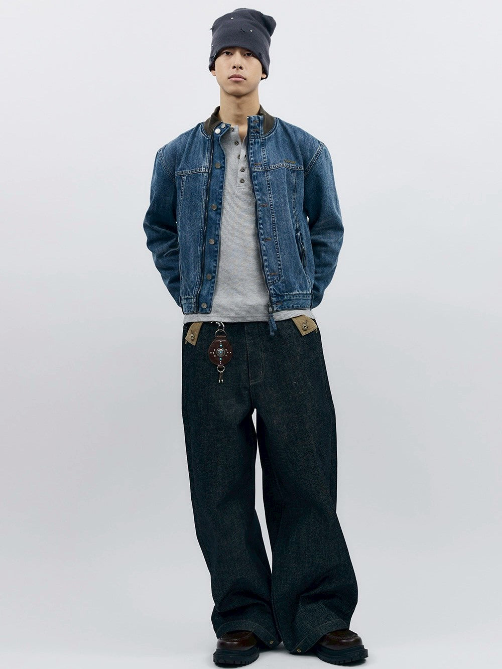 【AAKAM】Rhinestone Damaged Long Beanie