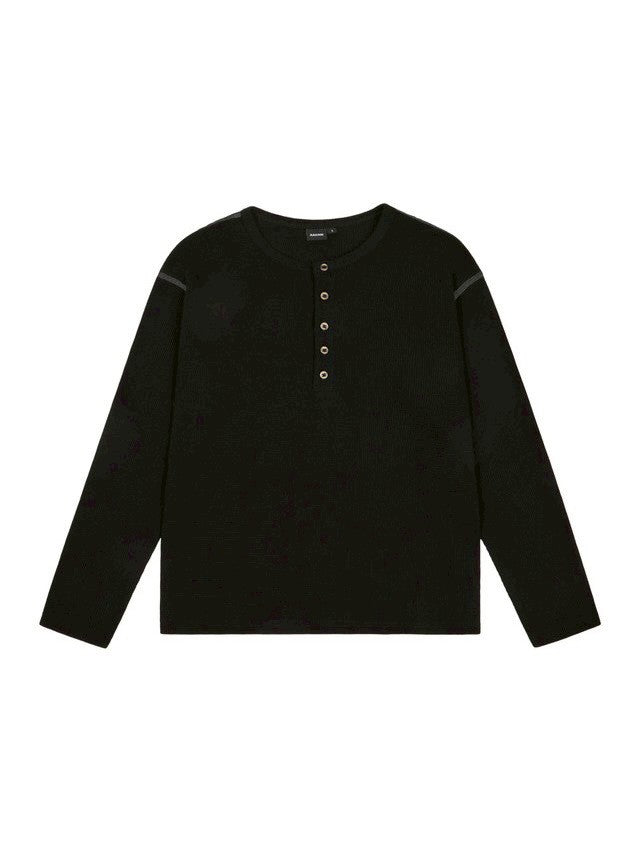 【AAKAM】Henley Neck Waffle Long Sleeve