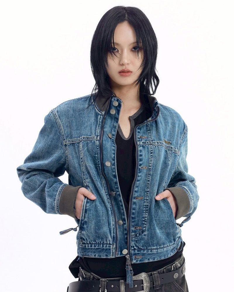 【AAKAM】Ribbed Denim Zip-Up jacket