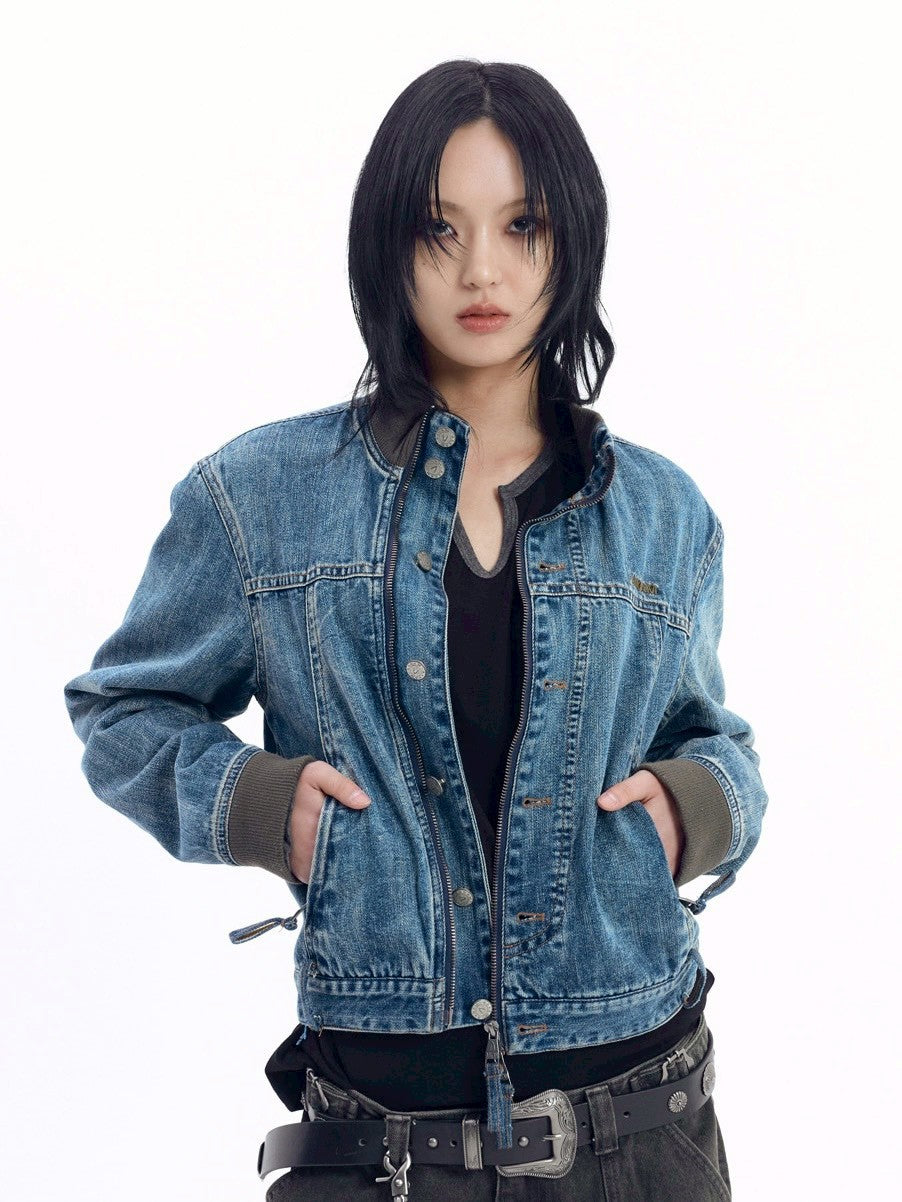 【AAKAM】Ribbed Denim Zip-Up jacket
