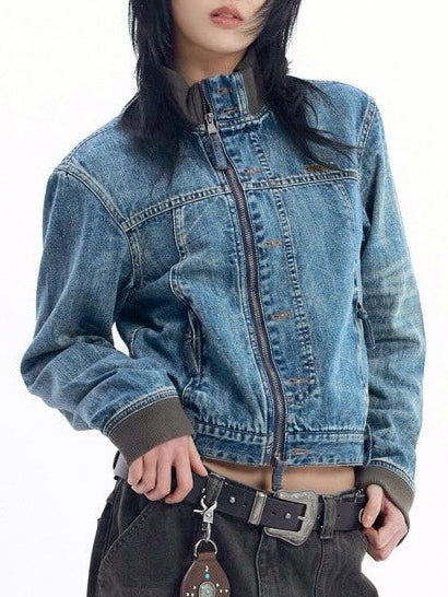 【AAKAM】Ribbed Denim Zip-Up jacket