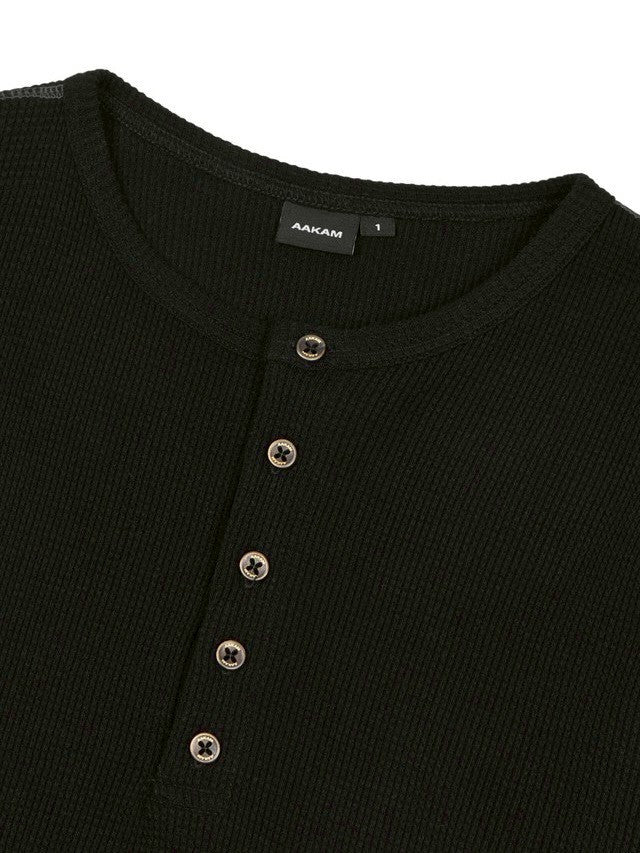 【AAKAM】Henley Neck Waffle Long Sleeve