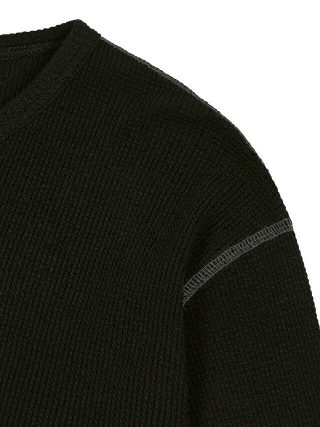 【AAKAM】Henley Neck Waffle Long Sleeve