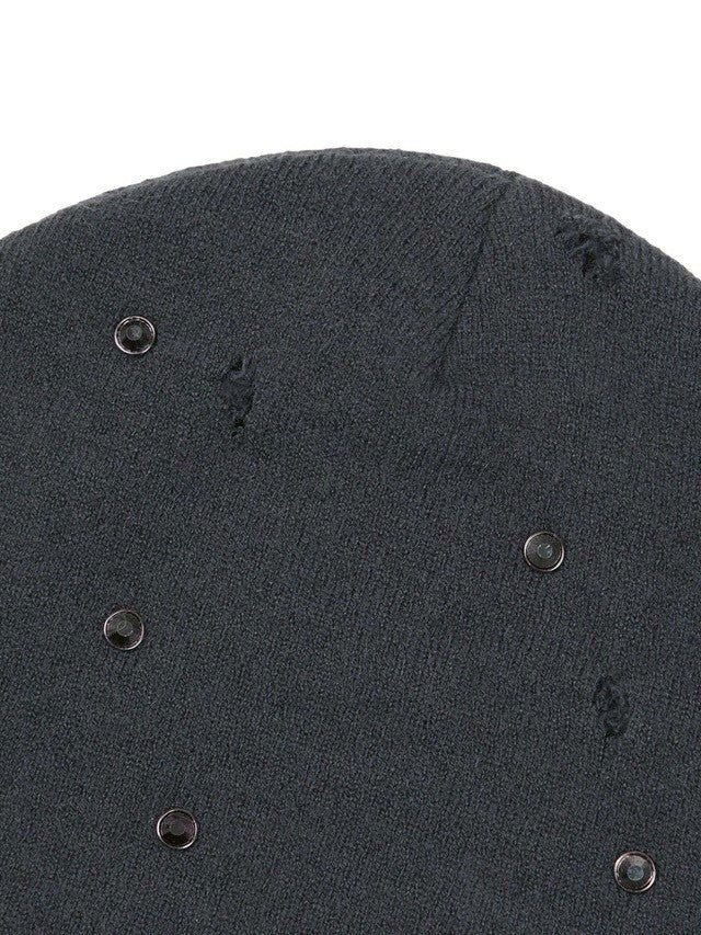 【AAKAM】Rhinestone Damaged Long Beanie