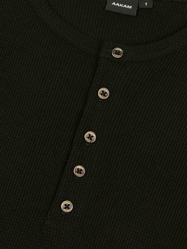 【AAKAM】Henley Neck Waffle Long Sleeve