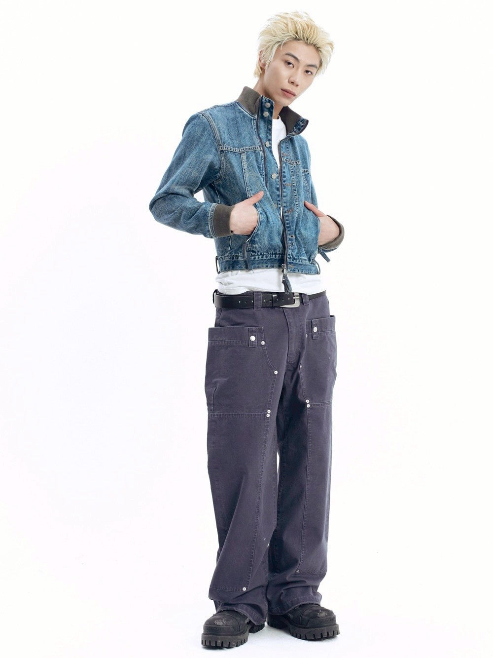 【AAKAM】Ribbed Denim Zip-Up jacket