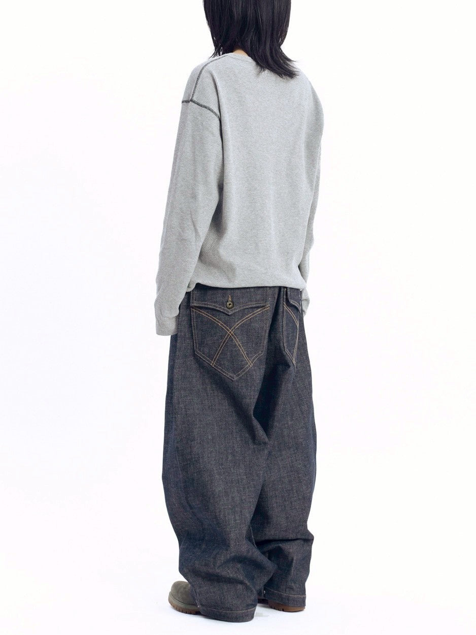 【AAKAM】Henley Neck Waffle Long Sleeve