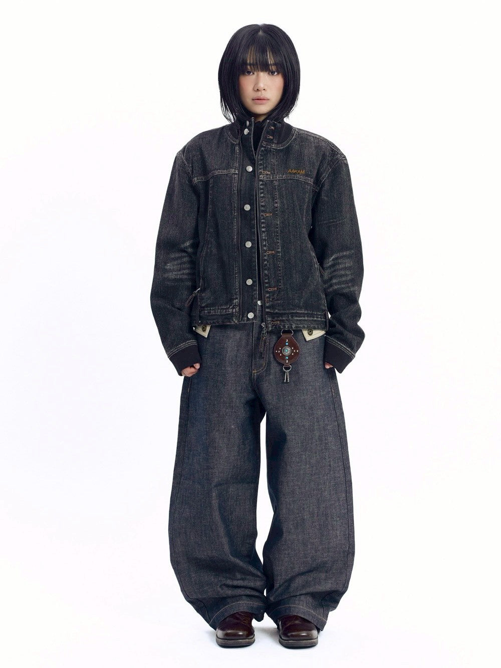 【AAKAM】Ribbed Denim Zip-Up jacket