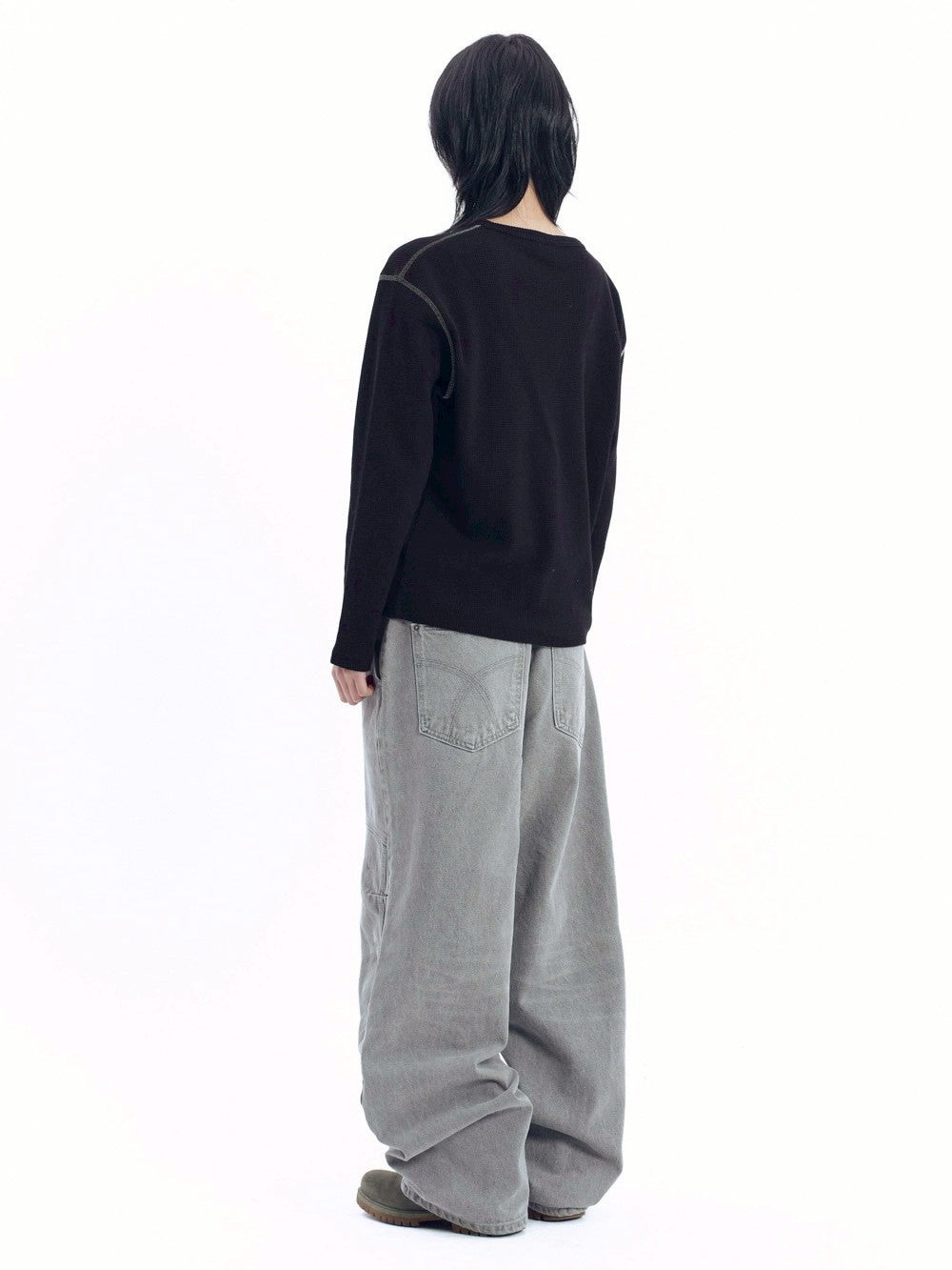 【AAKAM】Henley Neck Waffle Long Sleeve