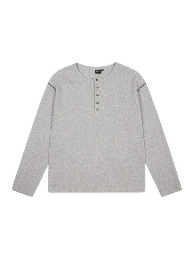 【AAKAM】Henley Neck Waffle Long Sleeve