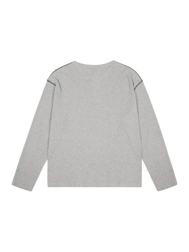 【AAKAM】Henley Neck Waffle Long Sleeve