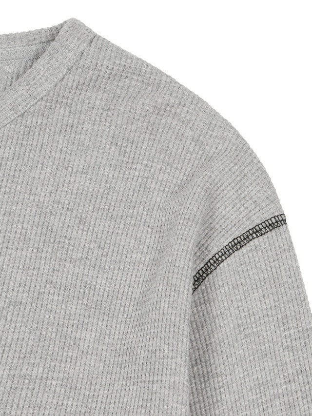 【AAKAM】Henley Neck Waffle Long Sleeve