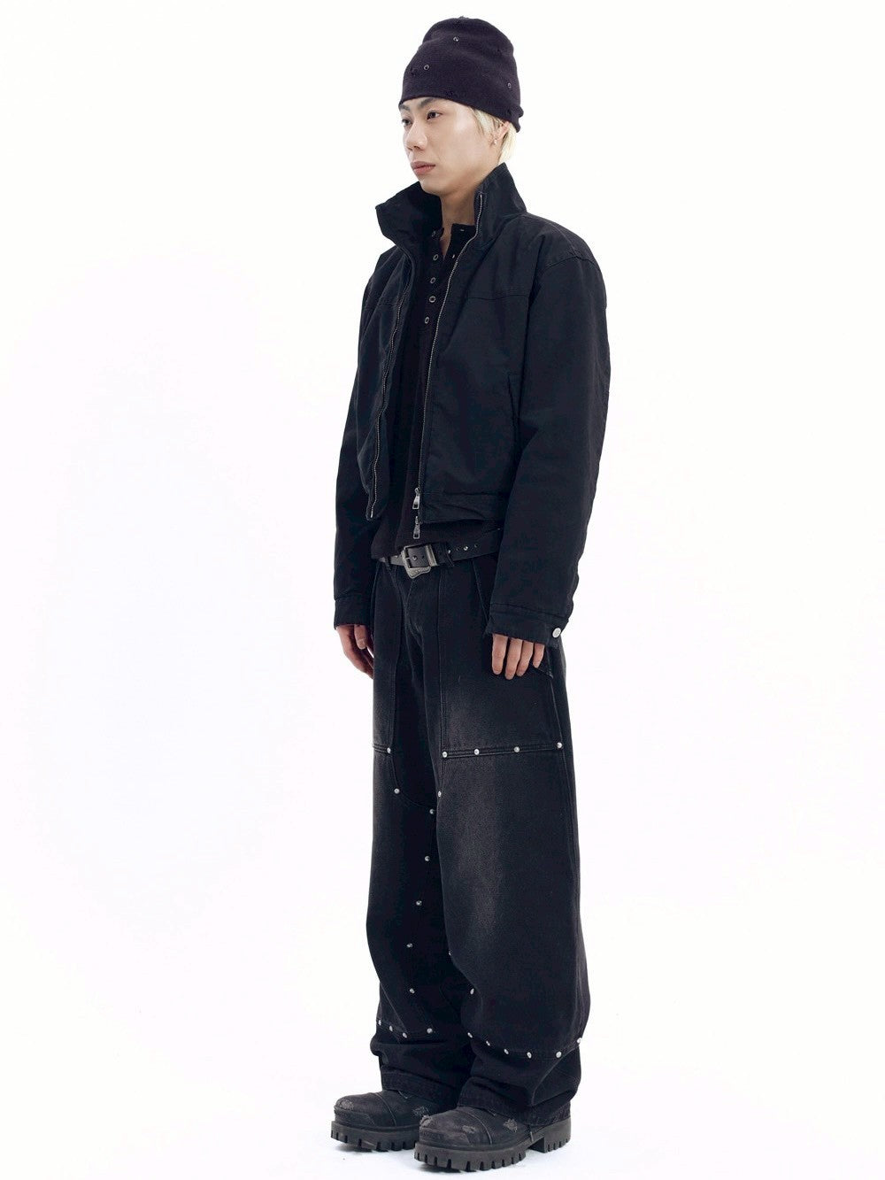 【AAKAM】Henley Neck Waffle Long Sleeve