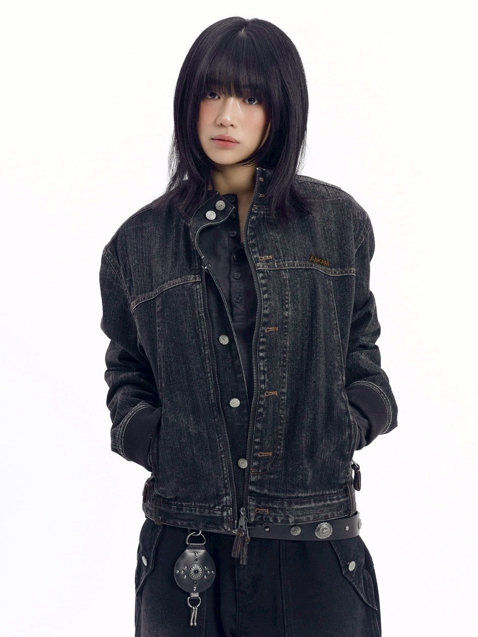 【AAKAM】Ribbed Denim Zip-Up jacket