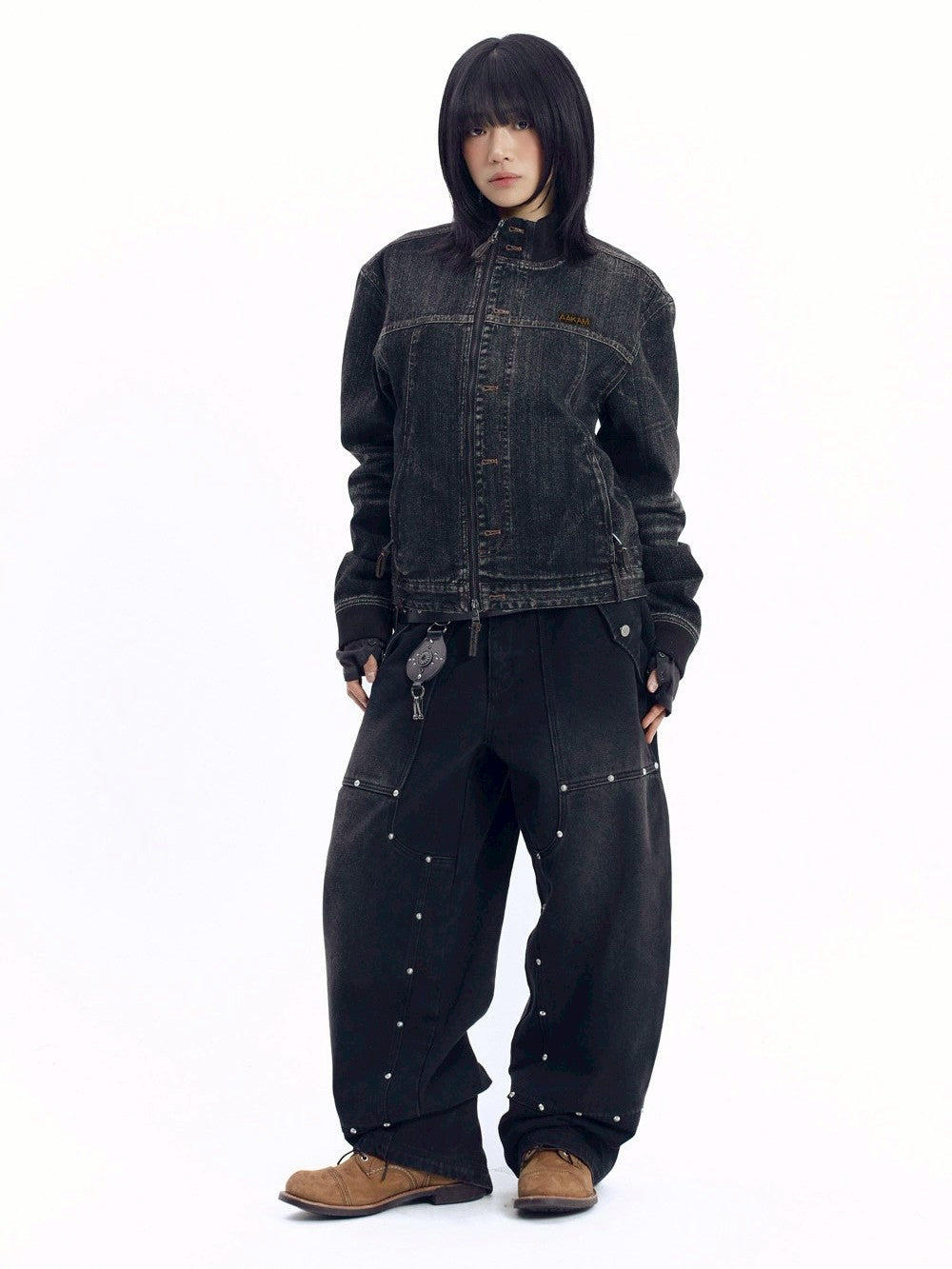 【AAKAM】Ribbed Denim Zip-Up jacket
