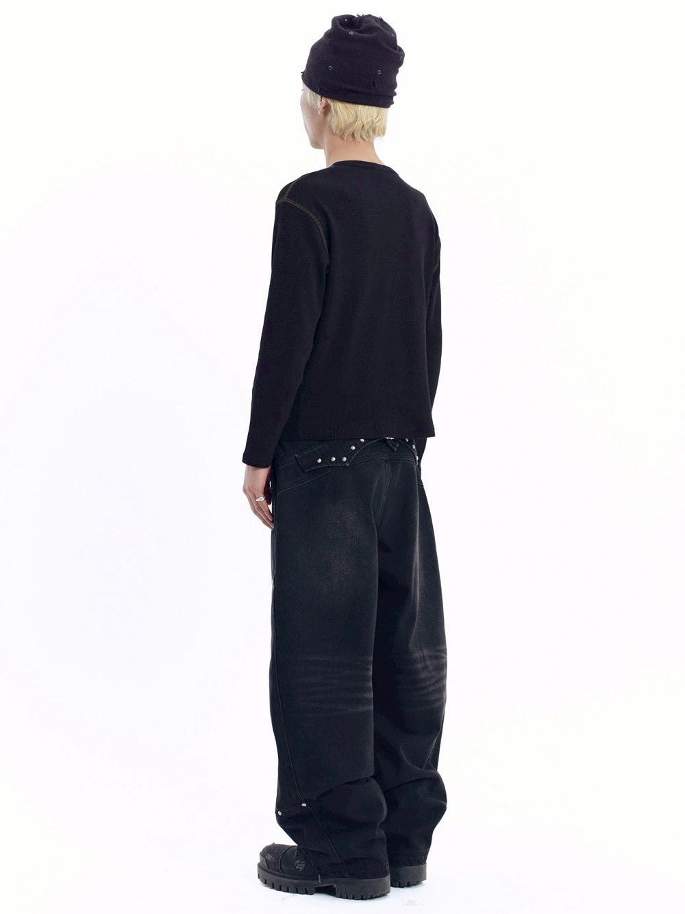 【AAKAM】Henley Neck Waffle Long Sleeve