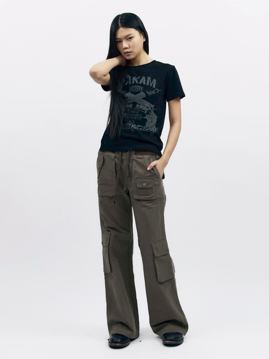 【AAKAM】Gun Lettering Half Top