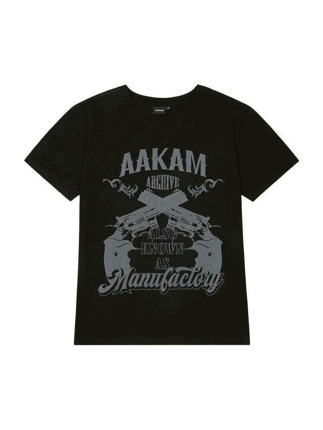 【AAKAM】Gun Lettering Half Top