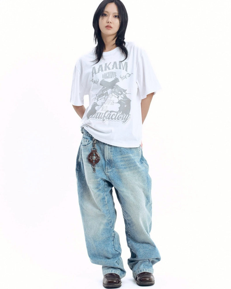【AAKAM】Gun Lettering Half Top