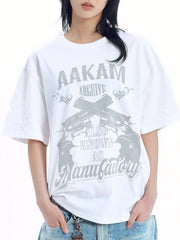 【AAKAM】Gun Lettering Half Top