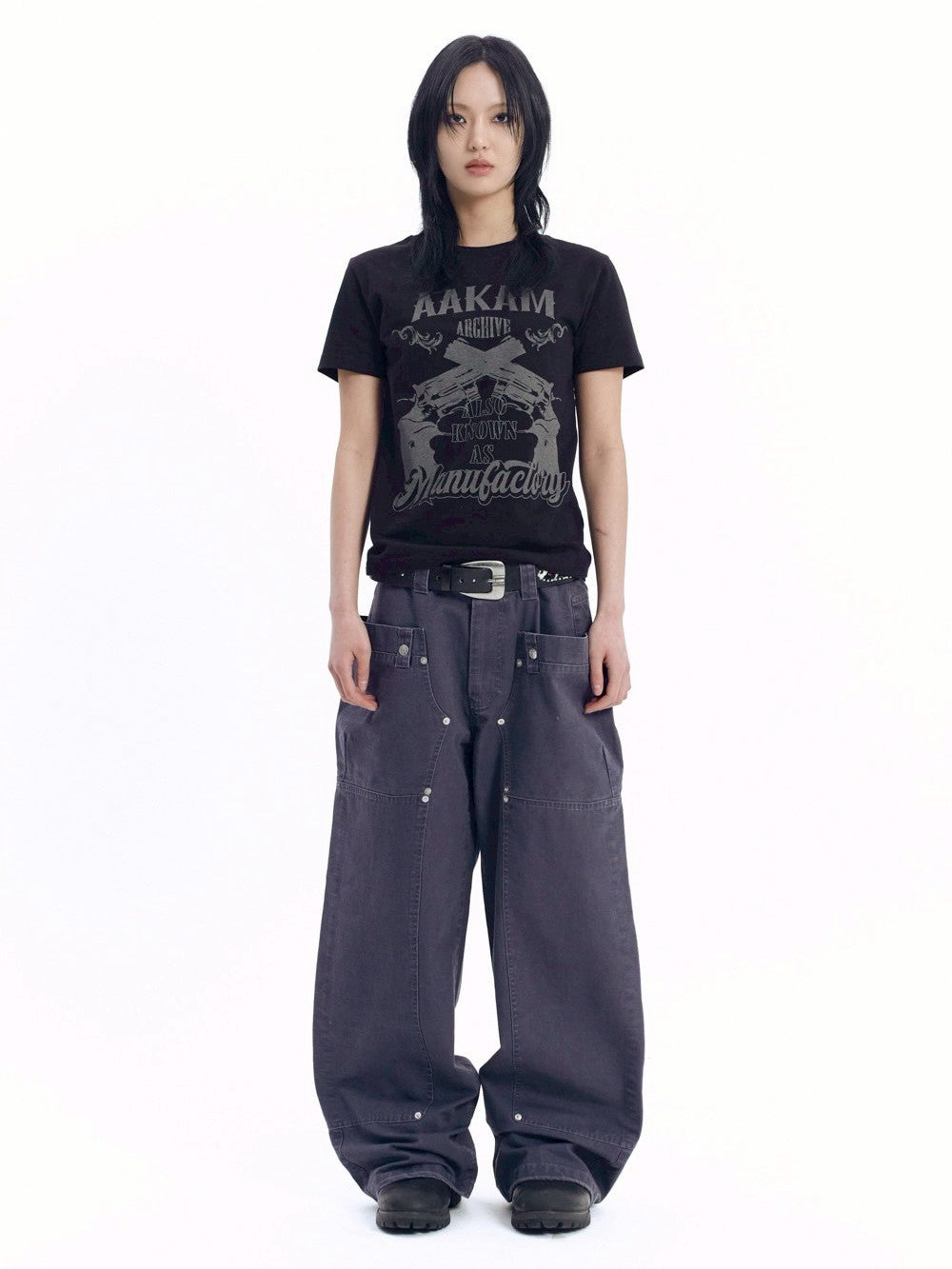 【AAKAM】Gun Lettering Half Top