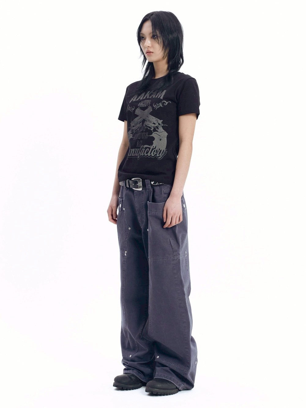 【AAKAM】Gun Lettering Half Top