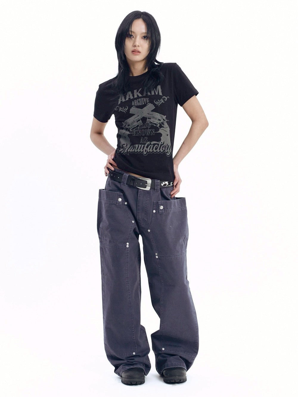 【AAKAM】Gun Lettering Half Top