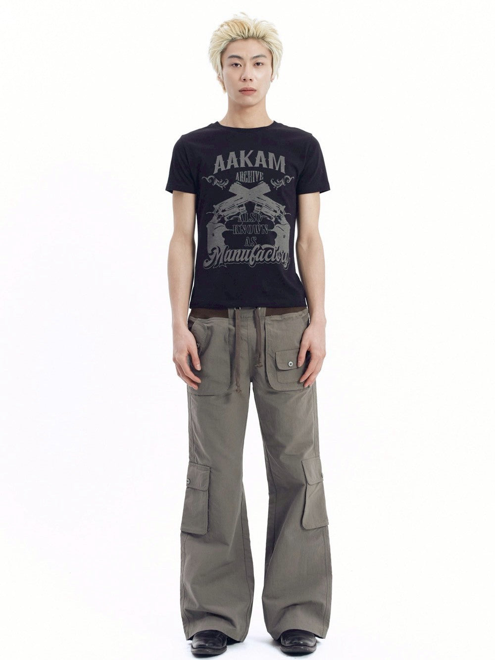 【AAKAM】Gun Lettering Half Top