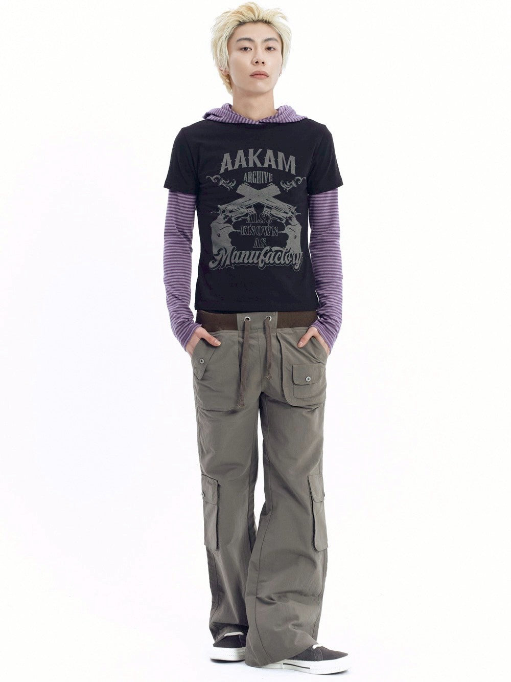 【AAKAM】Gun Lettering Half Top